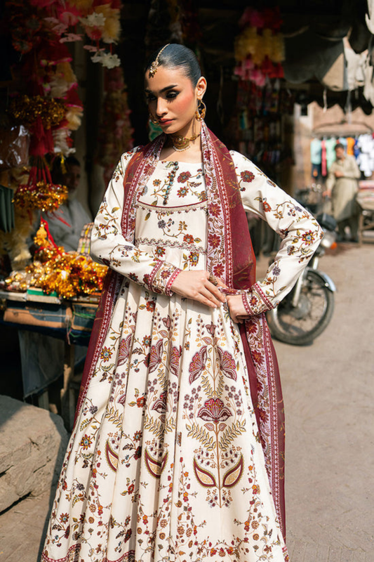 Maroon Mehak - 3Pc Anarkali Gown