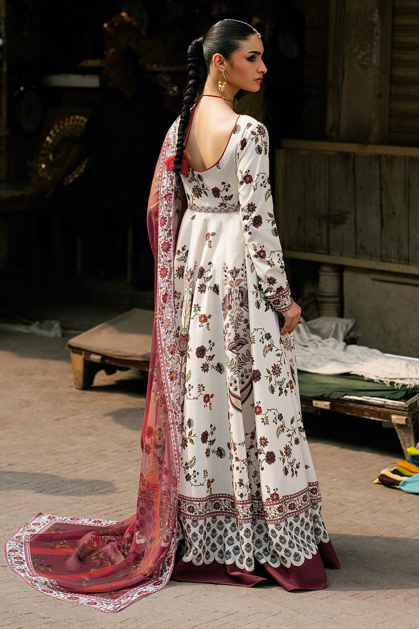 Maroon Mehak - 3Pc Anarkali Gown