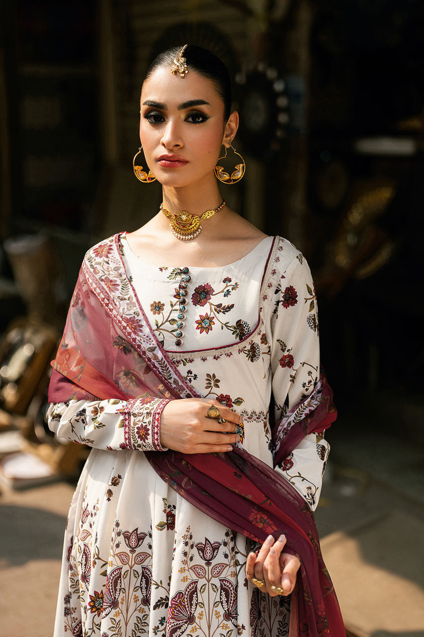 Maroon Mehak - 3Pc Anarkali Gown