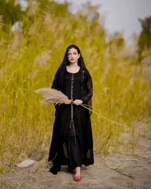 Black Stylish Pearls Maxi Dress for Girls