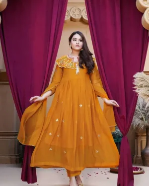 Yellow Stylish Pearls Maxi Dress for Girls